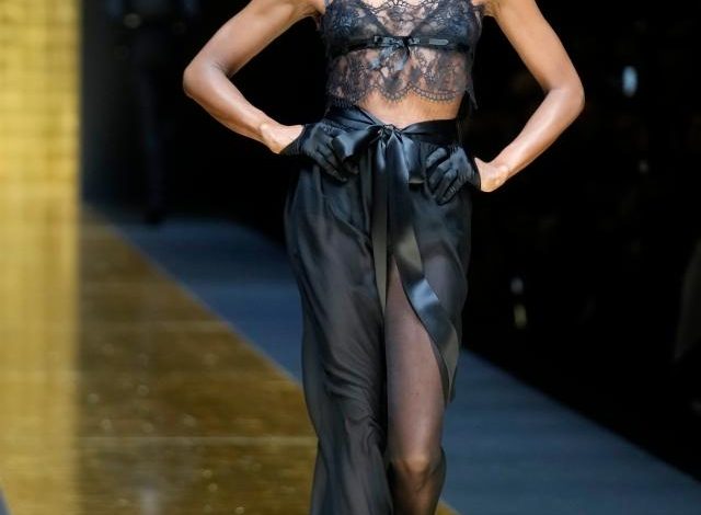 Naomi Campbell models underwear as outerwear trend for Dolce & Gabbana at Milan Fashion Week