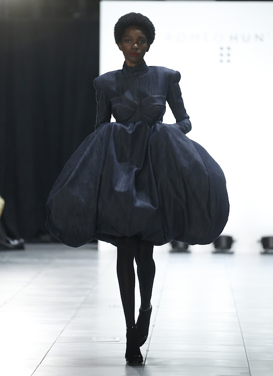 A model walks the runway at the Romeo Hunte fashion show during New York Fashion Week.