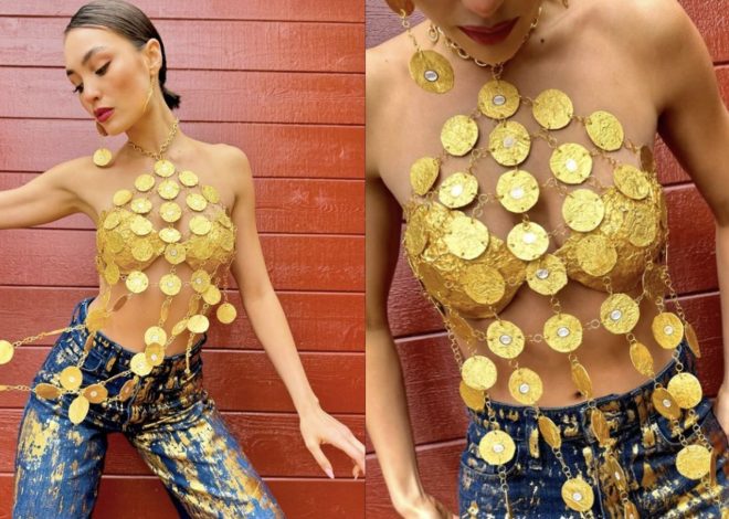 ‘A whole snack’: R’Bonney Gabriel creates golden outfit from chocolate wrappers