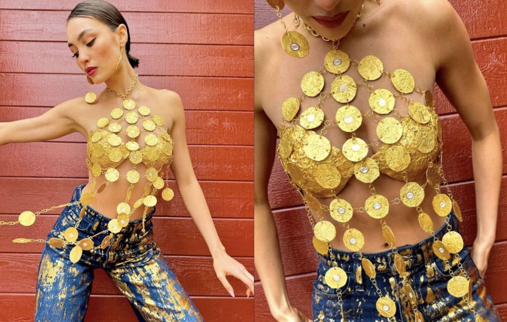 ‘A whole snack’: R’Bonney Gabriel creates golden outfit from chocolate wrappers