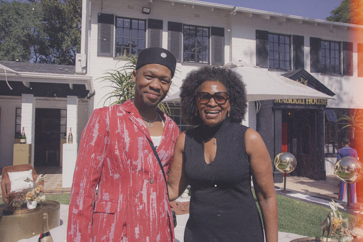 Designer Thebe Magugu with Nunu Ntshingila-Njeke at the Magugu House launch in Dunkeld, Randburg