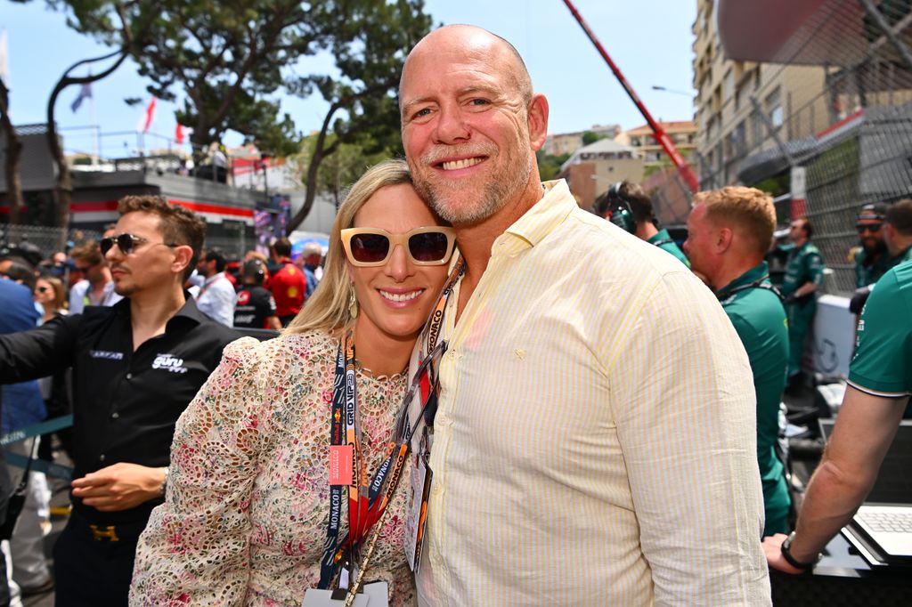 Mike Tindall and Zara Tindall pose for a photo on the grid during the F1 Grand Prix of Monaco at Circuit de Monaco on May 28, 2023 in Monte-Carlo