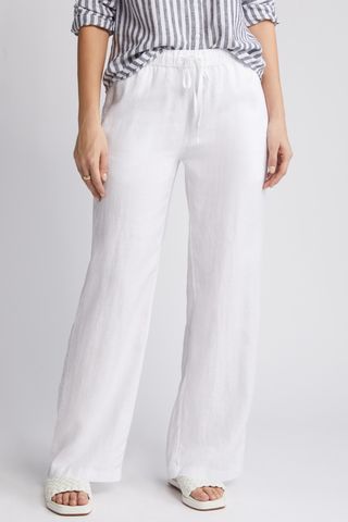 Caslon Drawstring Straight Leg Linen Pants