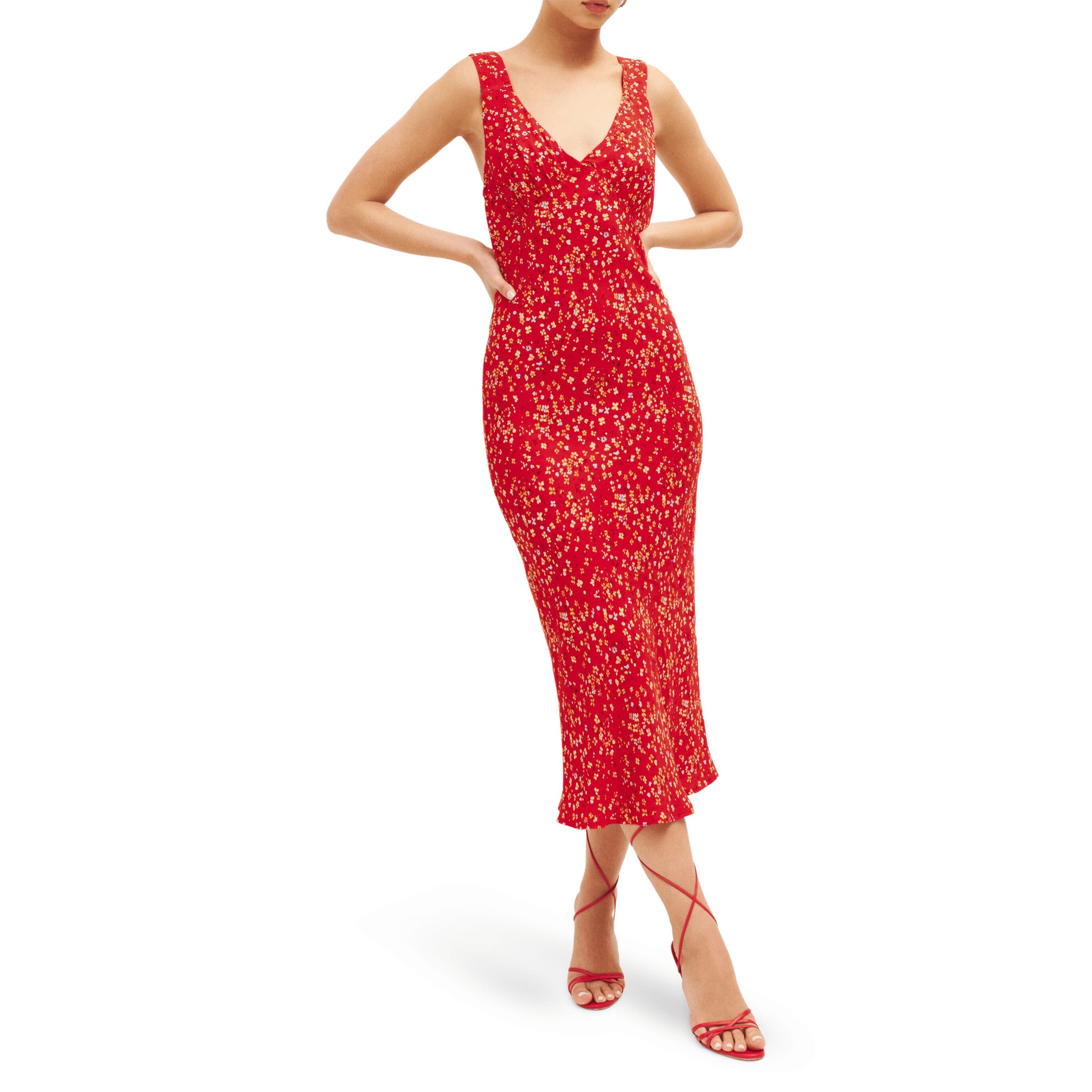 Reformation Beauden Floral V-Neck Dress