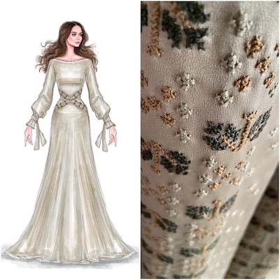 Designer Edelina Joyce shared images of the gown created for Princess Iman to wear at King Abdullah's silver jubilee celebrations. Photo: Edelina Joyce / Instagram