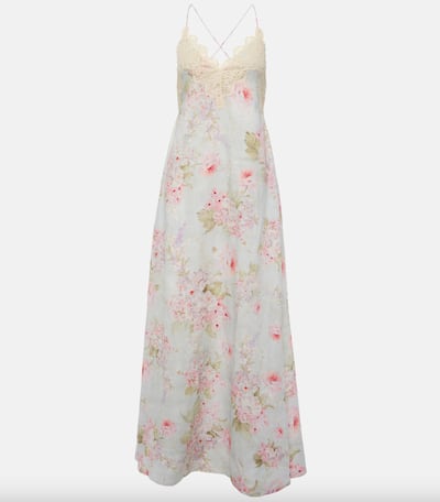 Lace-trimmed floral maxi dress by Zimmerman; Dh3,800; mytheresa.com. Photo: mytheresa.com