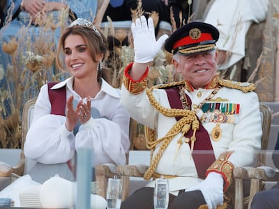 Queen Rania and Princess Rajwa incorporate Jordanian history into silver jubilee gowns