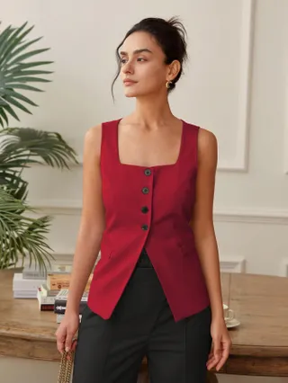 Square-Neck Single-Breasted Vest