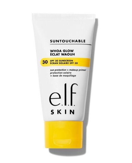 Elf's SKIN Suntouchable WHOA Glow SPF 30 is a lightweight face sunscreen and primer hybrid