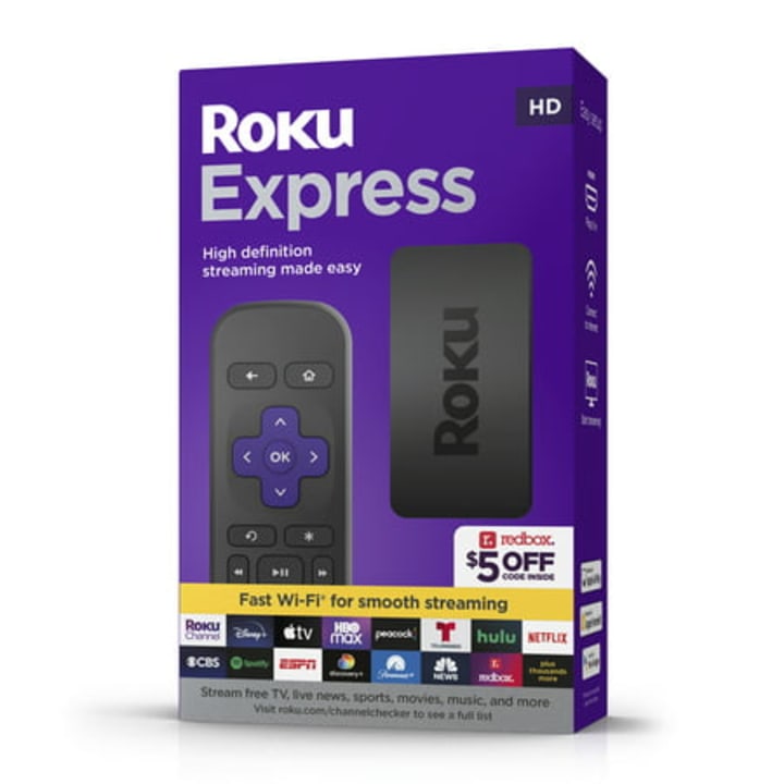 Roku Express (New) HD Streaming Device with High-Speed HDMI Cable and Simple Remote (no TV controls), Guided Setup, and Fast Wi-Fi