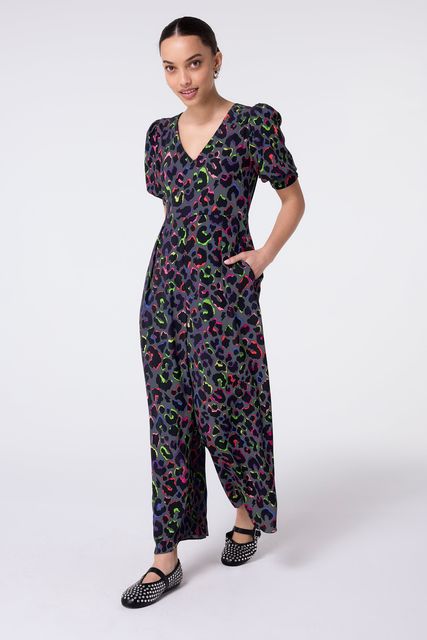 Grey with Rainbow Shadow Leopard V-Neck Jumpsuit, £110, Scamp & Dude