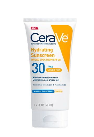 CeraVe Moisturizing Mineral Sunscreen Face Sheer Tint leaves a healthy glow