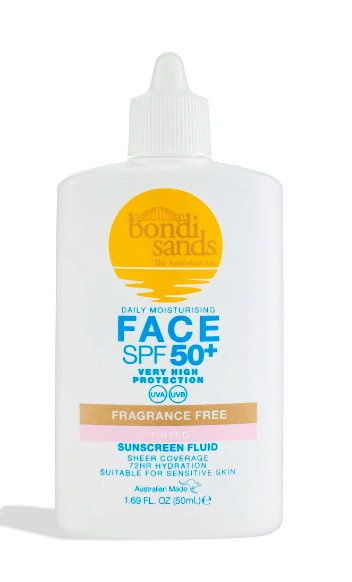 Bondi Sands SPF 50+ Fragrance Free 5 Star Tinted Face Fluid gives a subtle finish