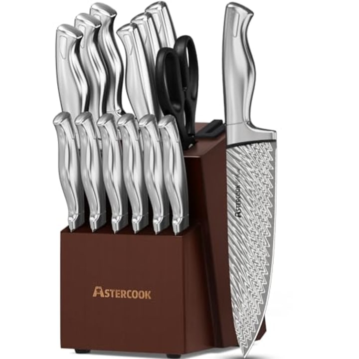 Astercook Knife Set, 15-Piece Kitchen Knife Set with Block