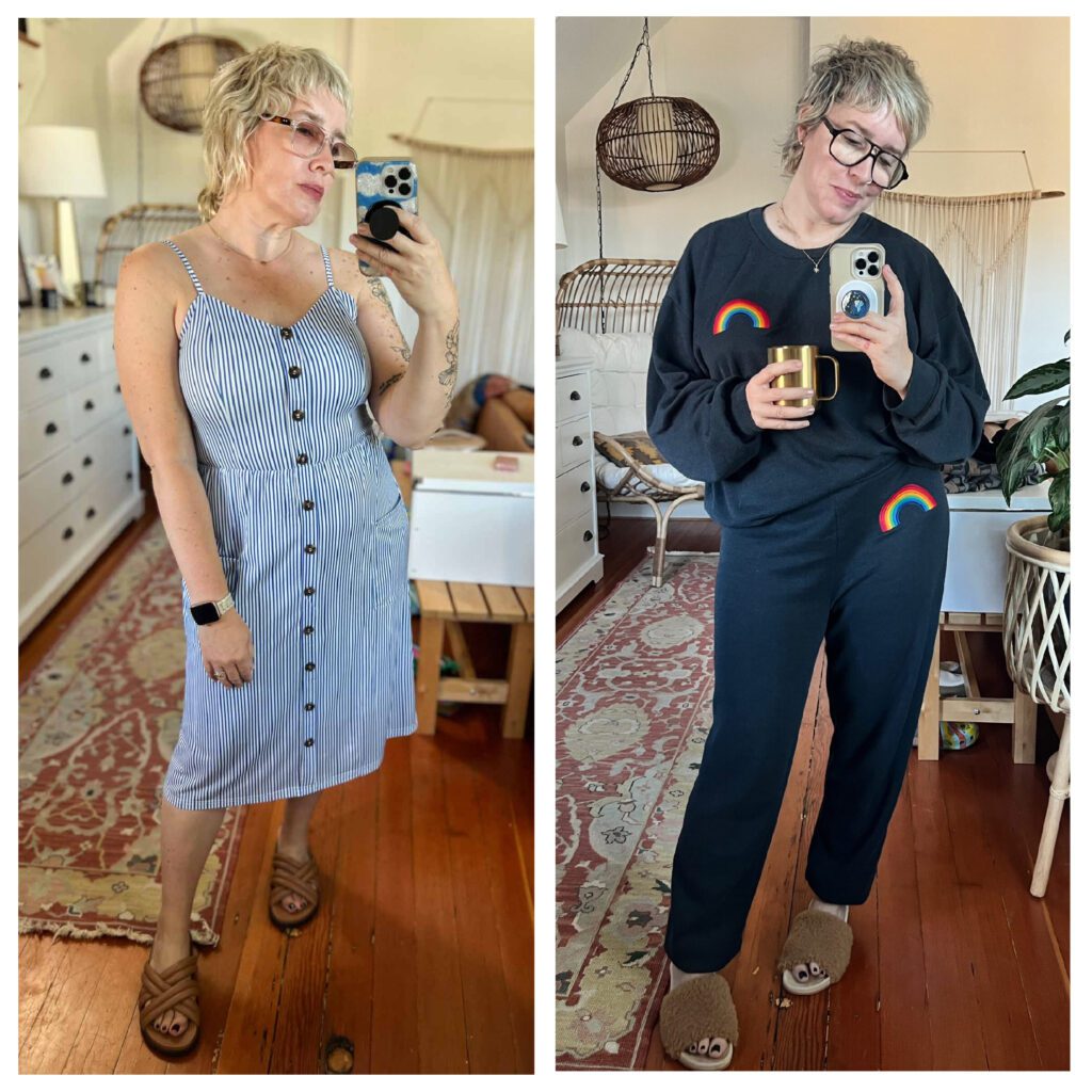 best amazon fashion on sale: midi dress and Aviator Nation sweatshirt and sweatpants