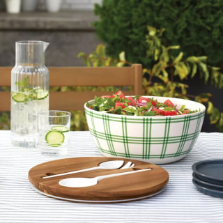 Plaid Melamine Serving Bowl and Utensil Set (4 Piece)