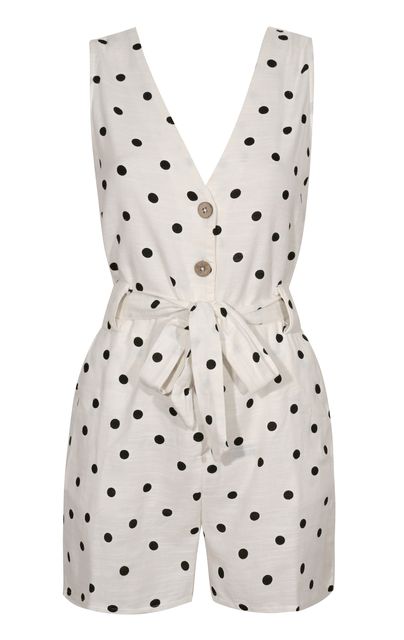 White Polka Dot V-Neck Belted Cotton Playsuit, £29.99, New Look