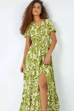 Roman Lime Floral Print Button Detail Maxi Dress, £45