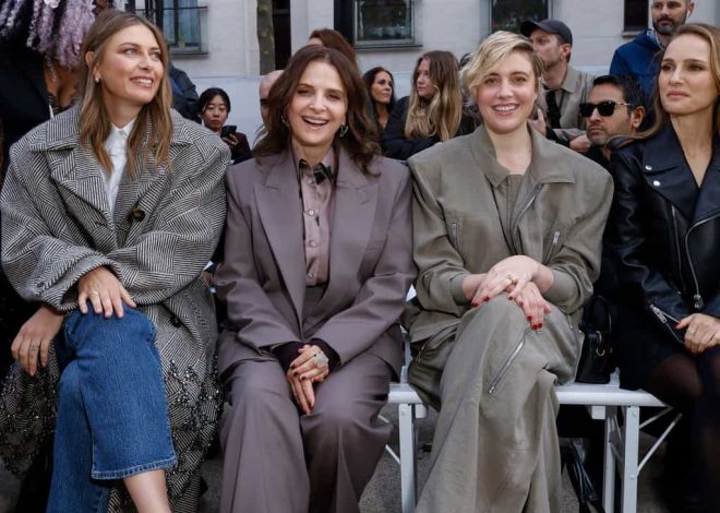 Natalie Portman, Greta Gerwig, Maria Sharapova and more sit in the rain to support Stella McCartney at Paris Fashion Week