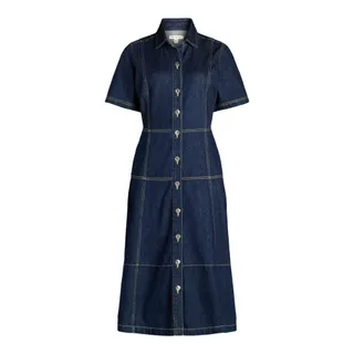 Free Assembly Button Front Cotton Midi Dress