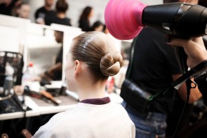 Hairstyle at the Philosophy di Lorenzo Serafini spring 2025 fashion show in Milan.