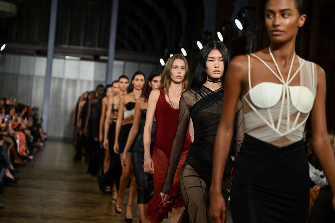 Lingerie-trained designer Nensi Dojaka returned to the schedule after 18 months away, offering up another collection of technically sound sexy evening wear.