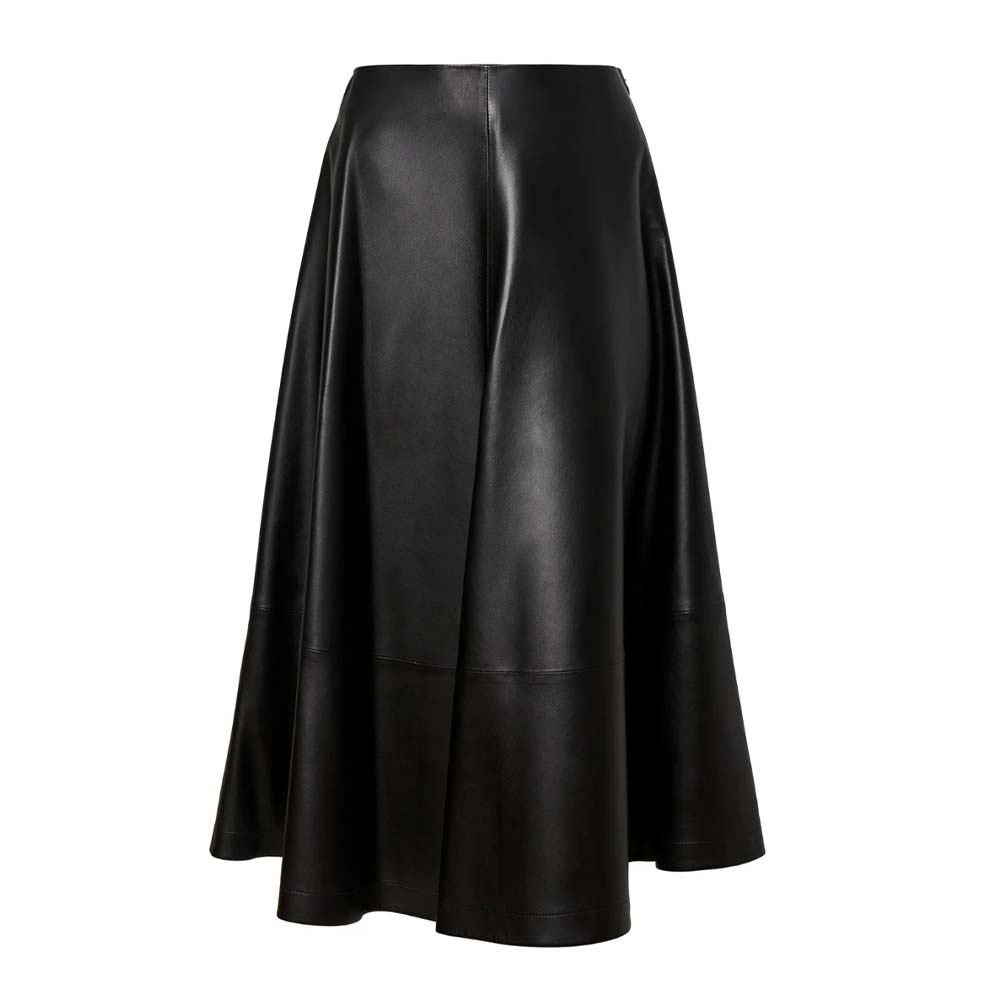 black leather midi skirt