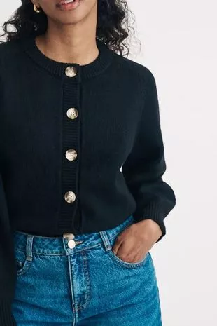 Nobody's Child's black crew neck cardigan is a staple for autumn