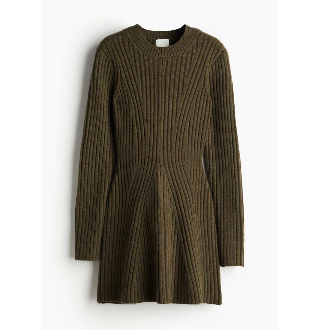 green h&m rib-knit long sleeve dress