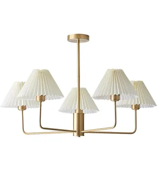 KCO, White Pleated 5-Light Pendant Chandelier