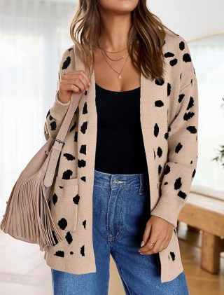 Open Front Leopard Knitted Cardigan