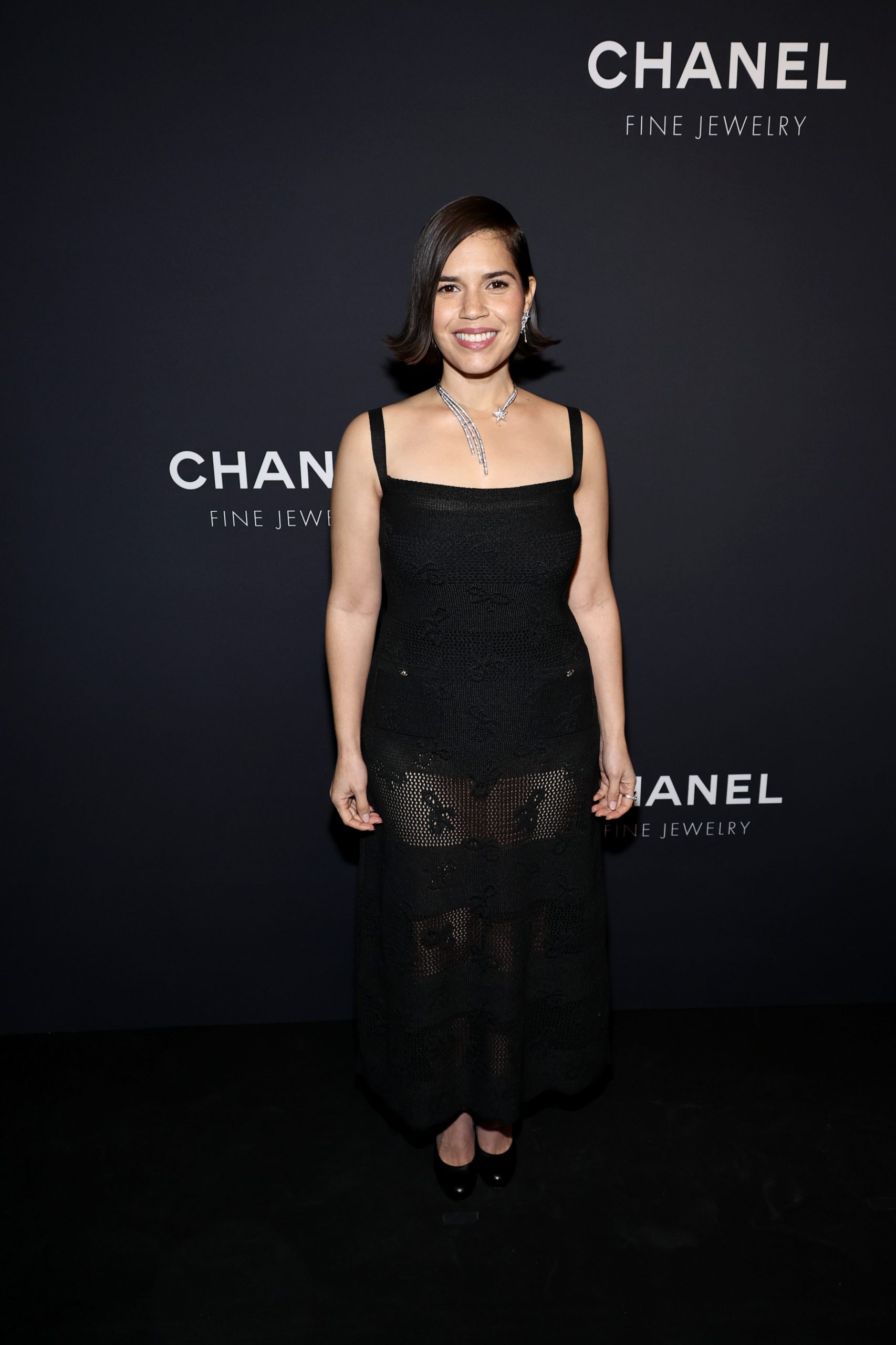 NEW YORK, NEW YORK - FEBRUARY 07: America Ferrera, wearing CHANEL, attends the CHANEL Dinner to celebrate the Watches & Fine Jewelry Fifth Avenue Flagship Boutique Opening on February 07, 2024 in New York City. (Photo by Jamie McCarthy/WireImage)
