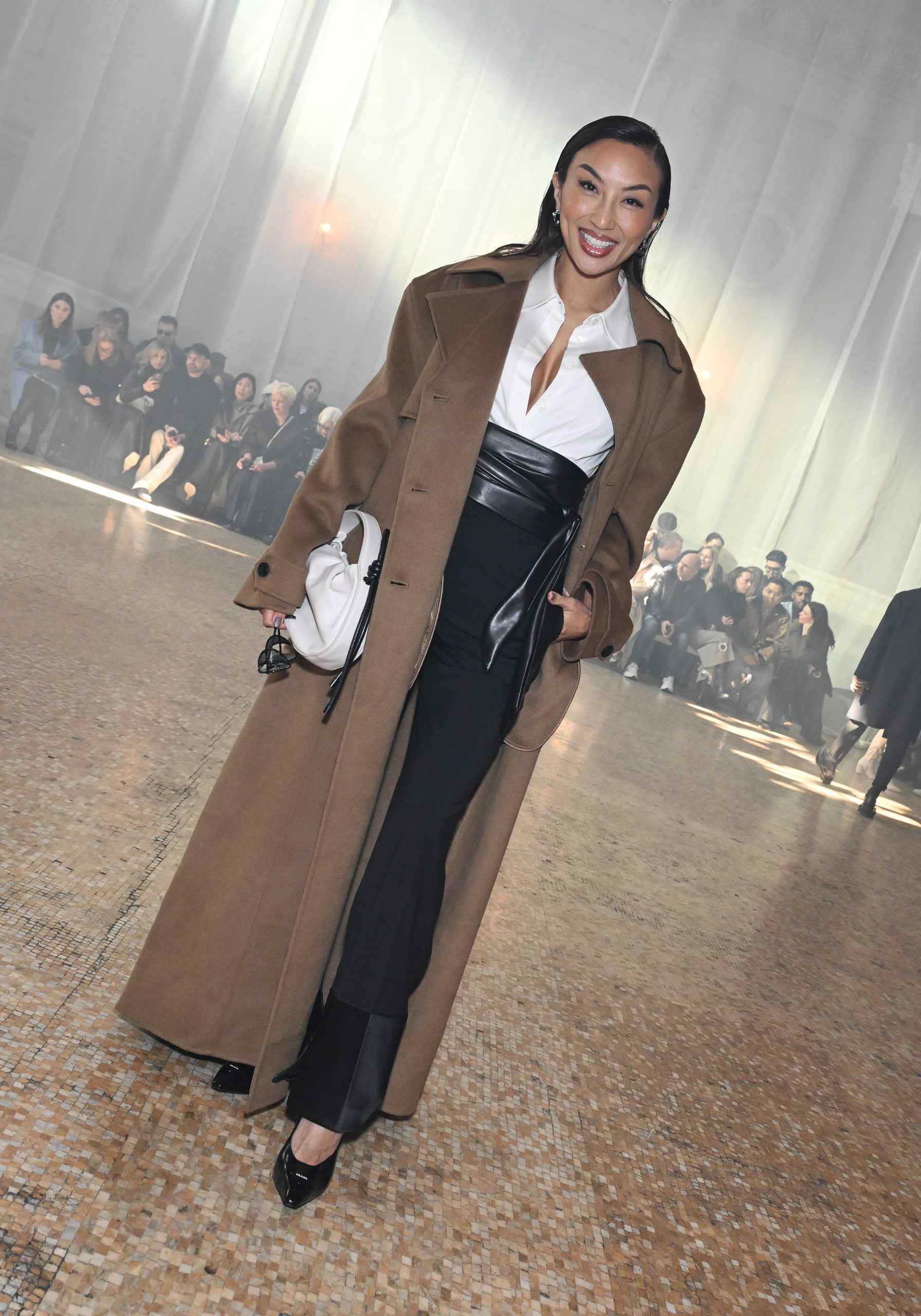 Jeannie Mai Jenkins at Helmut Lang RTW Fall 2024 as part of New York Ready to Wear Fashion Week held at Williamsburgh Savings Bank on February 9, 2024 in New York, New York. (Photo by Gilbert Flores/WWD via Getty Images)