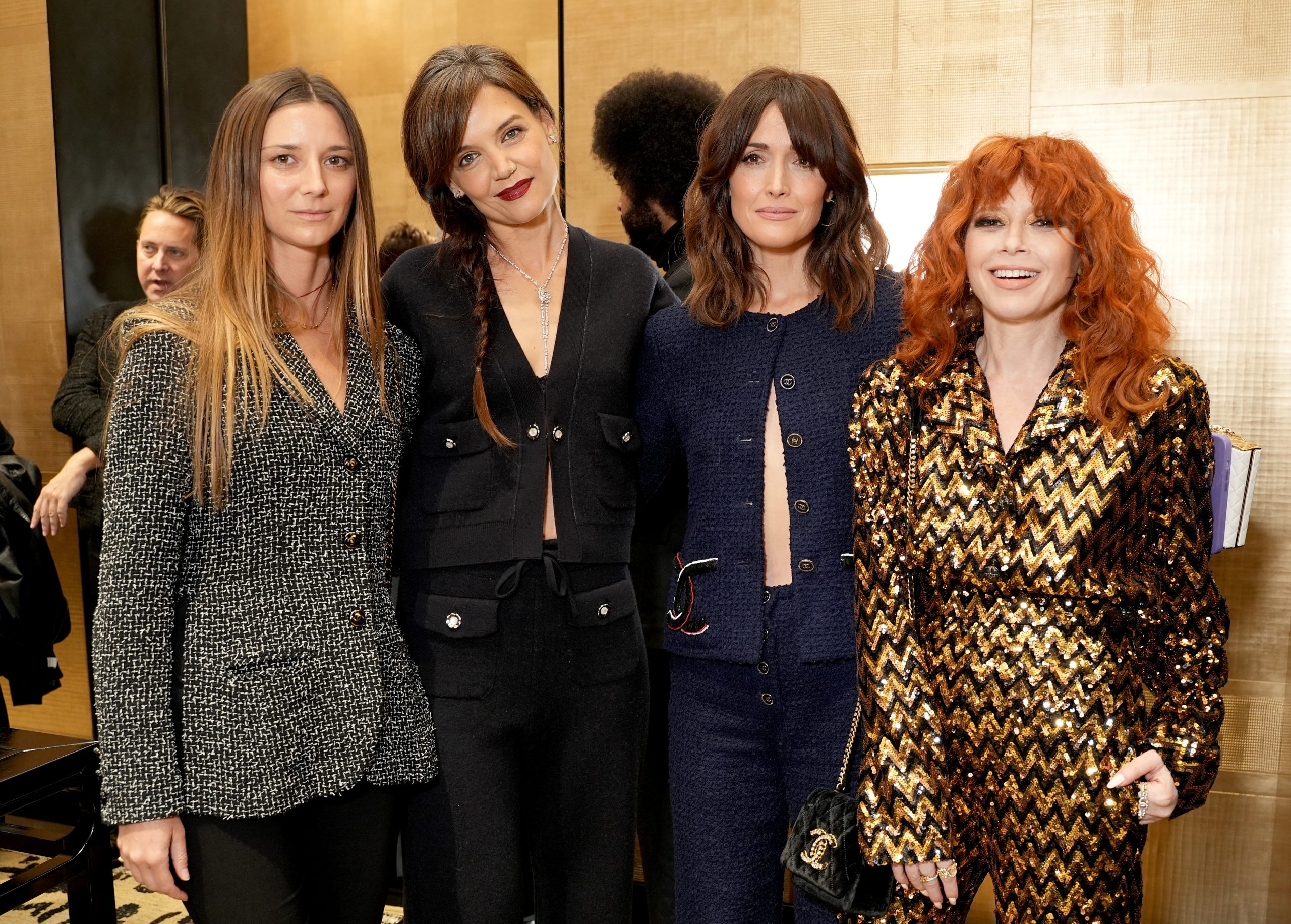 NEW YORK, NEW YORK - FEBRUARY 07: (L-R) Brie Welch, Katie Holmes, Rose Byrne, and Natasha Lyonne attend the CHANEL cocktail to celebrate the Watches & Fine Jewelry Fifth Avenue Flagship Boutique Opening on February 07, 2024 in New York City. (Photo by Sean Zanni/WireImage)