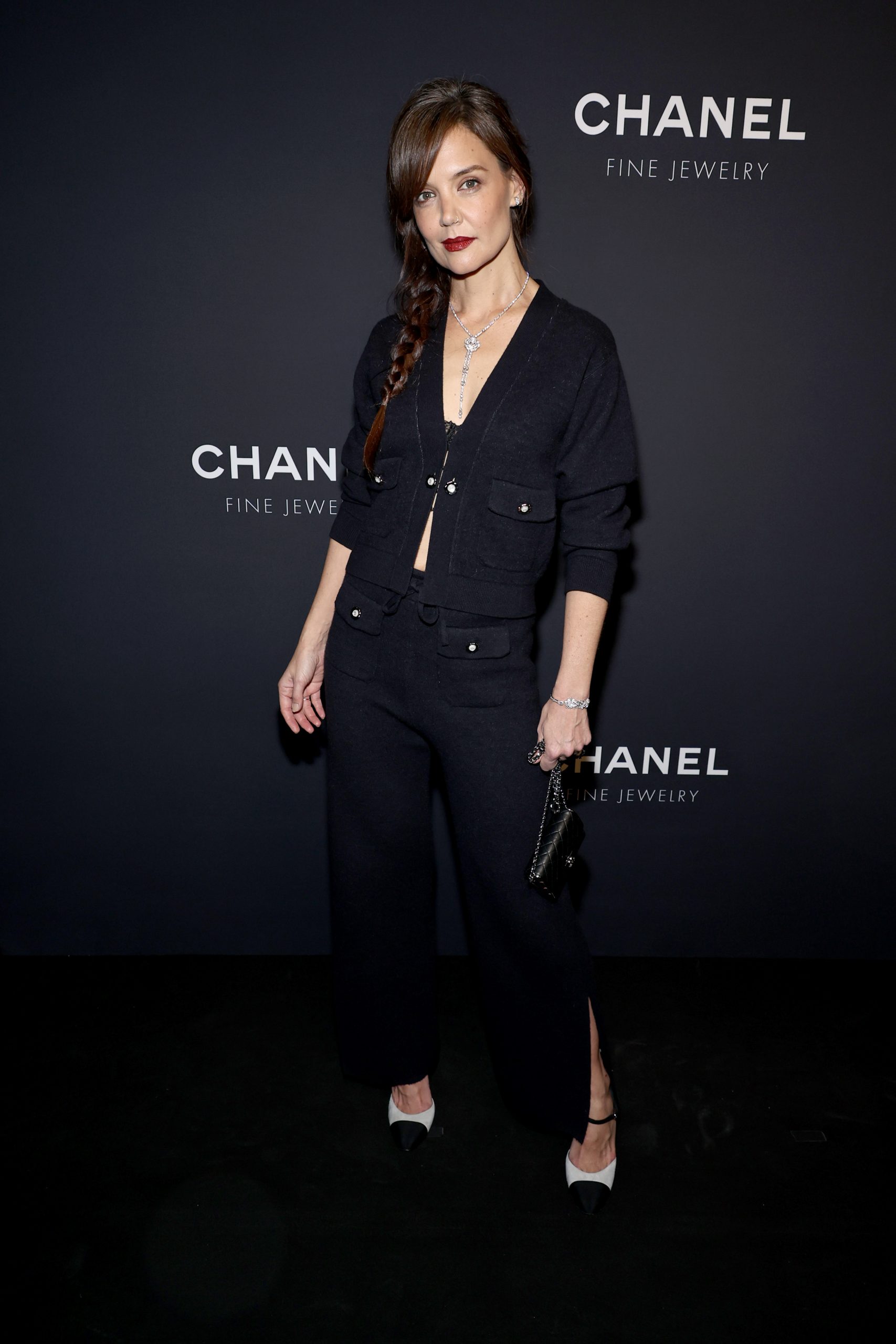 NEW YORK, NEW YORK - FEBRUARY 07: Katie Holmes, wearing CHANEL, attends the CHANEL Dinner to celebrate the Watches & Fine Jewelry Fifth Avenue Flagship Boutique Opening on February 07, 2024 in New York City. (Photo by Jamie McCarthy/WireImage)
