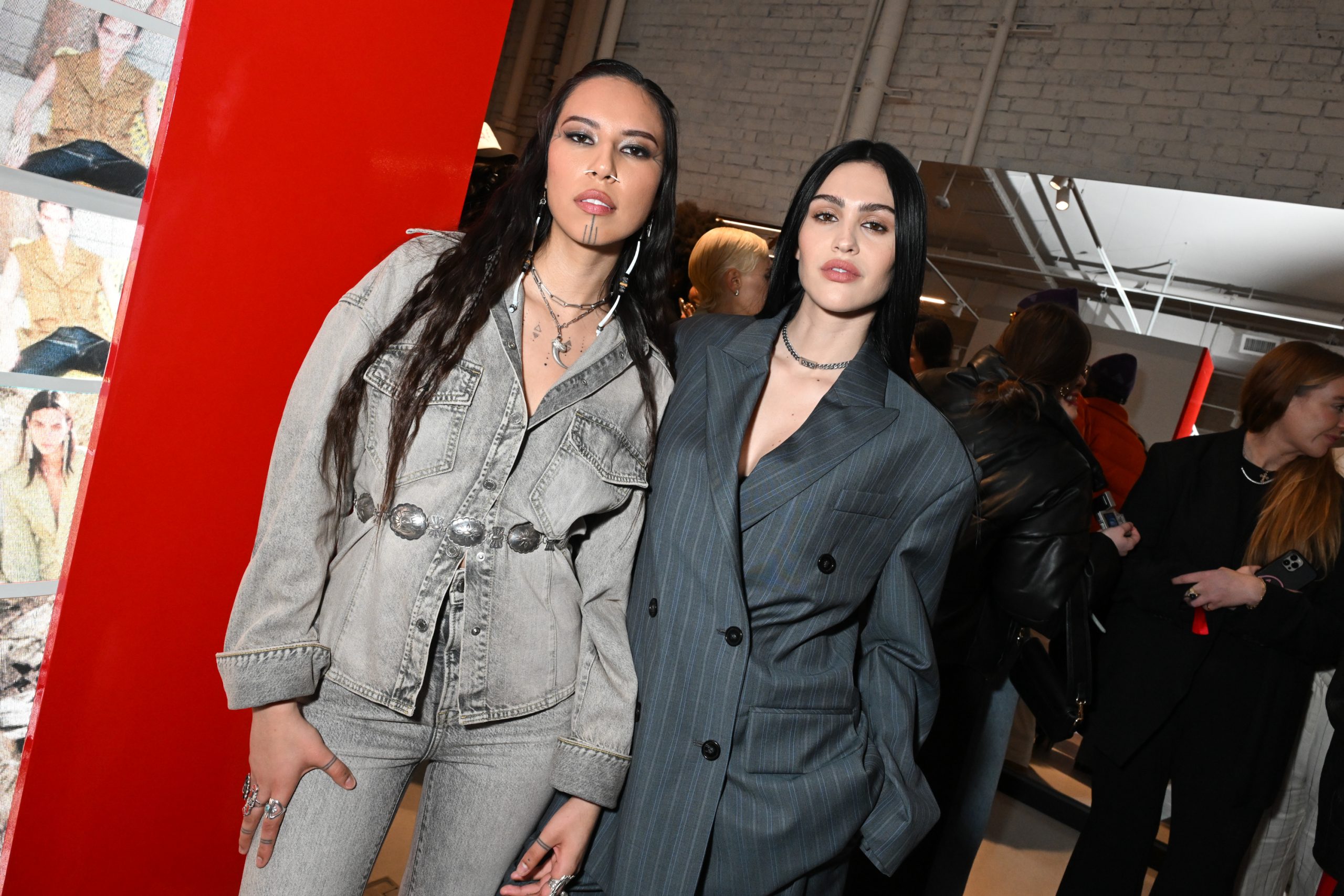 Quannah Chasinghorse and Amelia Gray at the H&M Party held at H&M Soho on February 7, 2024 in New York, New York. (Photo by Gilbert Flores/WWD via Getty Images)