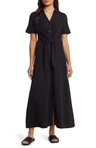 Vacation Tie Front Gauze Shirtdress