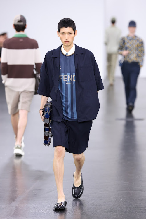 Model l walks the runway at the Fendi fashion show during the Milan Menswear Spring/Summer 2025.