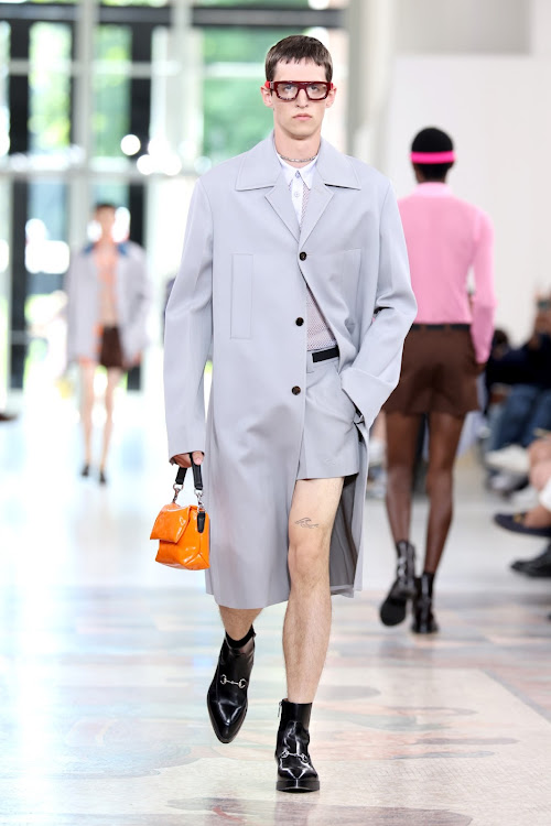 A model walks the runway the Gucci Men's Spring Summer 2025 Fashion Show during the Milan Fashion Week Menswear Spring/Summer 2025