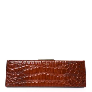 Saint Laurent Lacquered Calfskin Crocodile Embossed Large Midnight